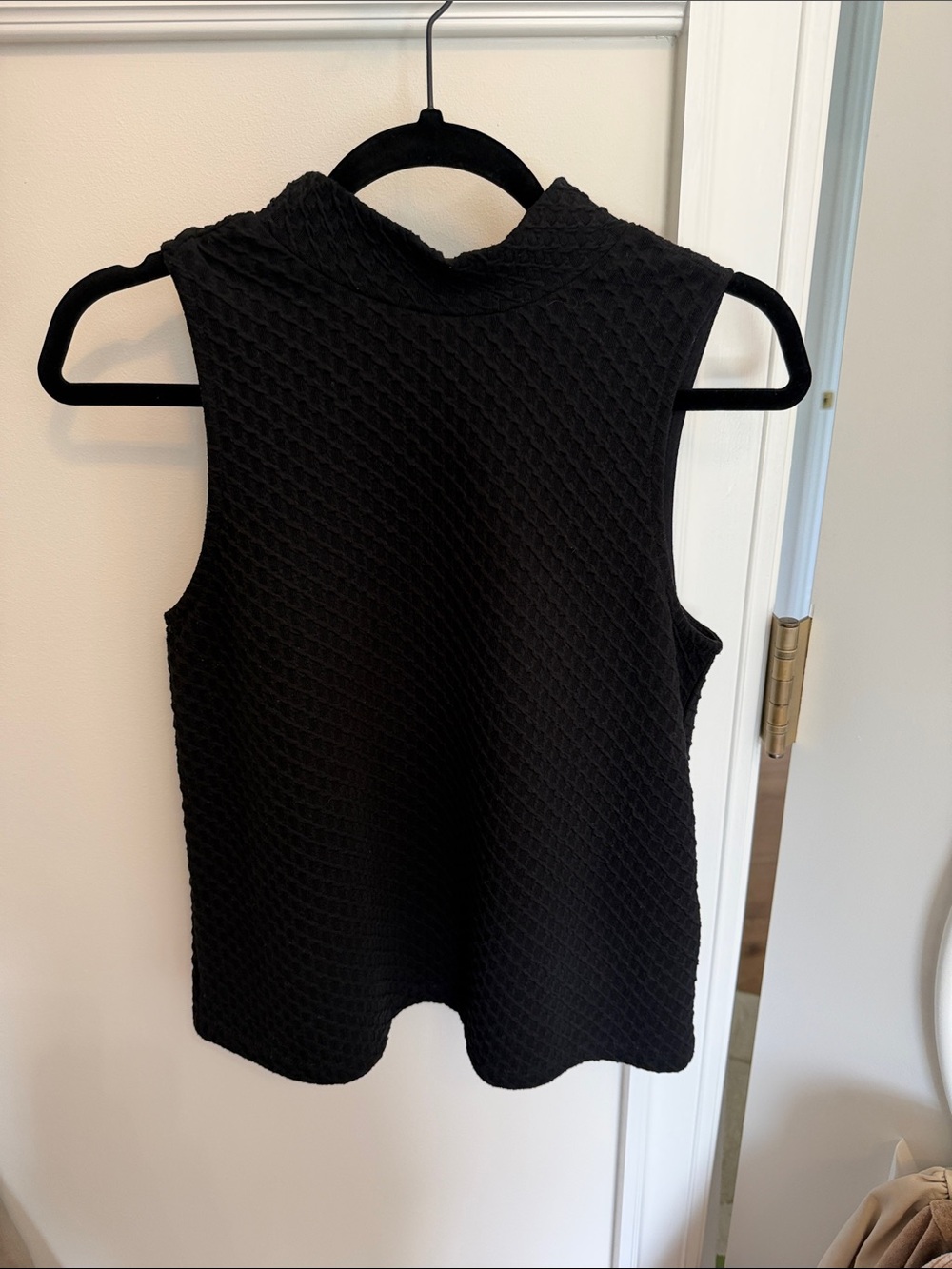 Sleeveless Black Mock Neck Textured Tank Top